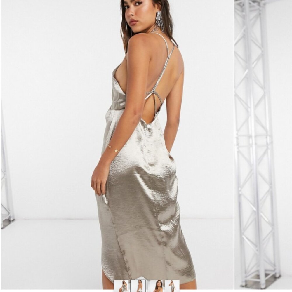ASOS DESIGN drape front cami slip dress with strap back detail